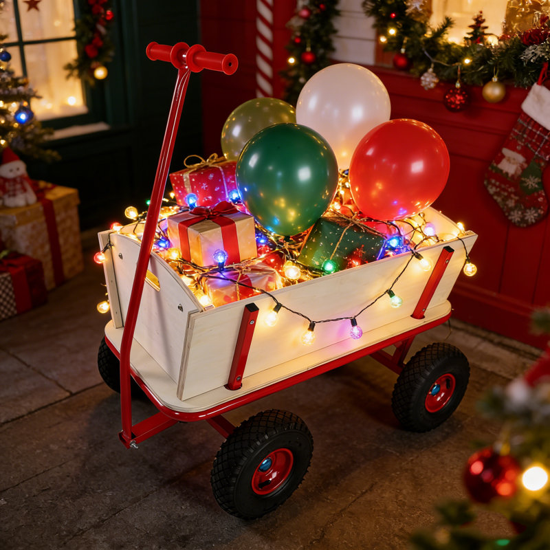 Wagon en bois à quatre roues pour enfants, capacité de 260 lb | Idée de cadeau