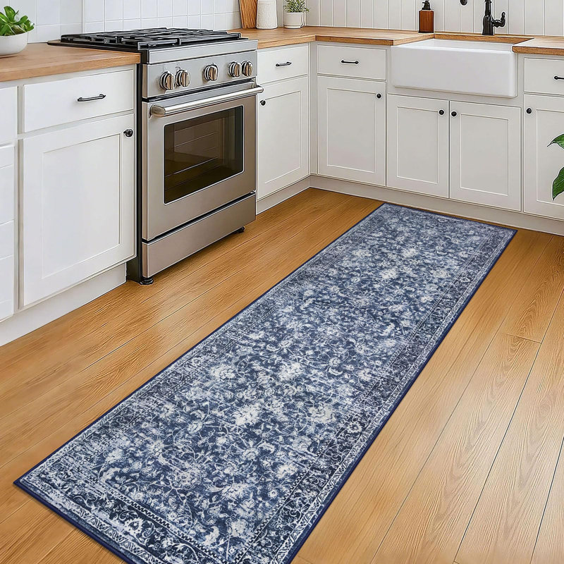 Tapis de couloir 2 x 6 tapis de couloir à motif floral rétro lavable avec tapis en caoutchouc antidérapant pour couloirs