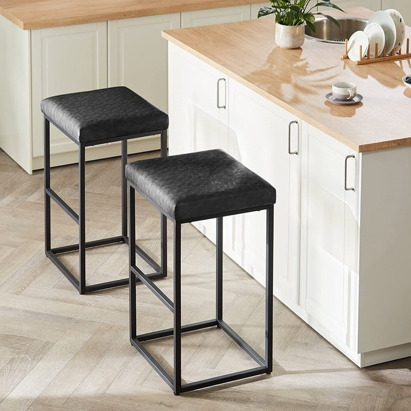 Tabouret de bar et de comptoir revêtu de meuble Nouriel, Noir, Tabouret de bar (siège d’une hauteur de 30 po)