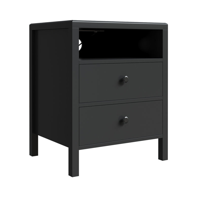 48cm W Solid + Manufactured Wood Bedside Table, Black