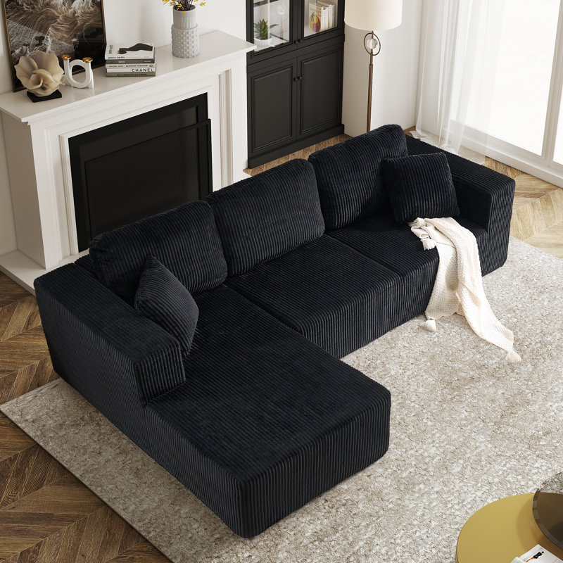 Canapé modulaire Boneless, Velours côtelé noir, Face à la gauche