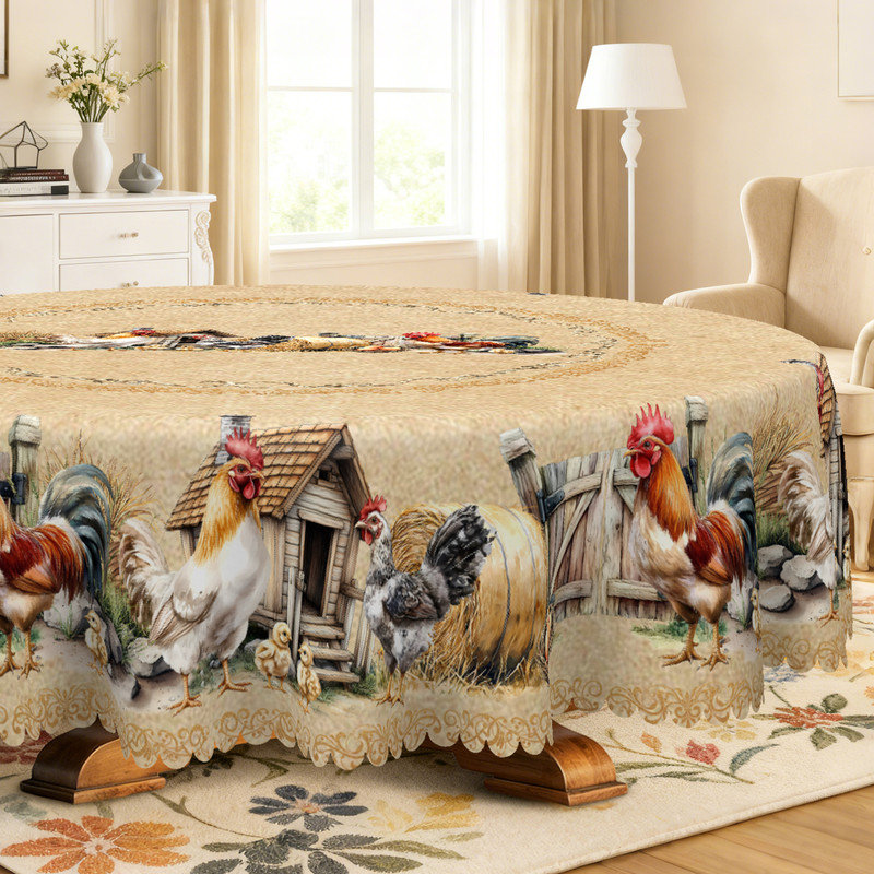 Rustic Country-Style Design Washable Polyester Tablecloth