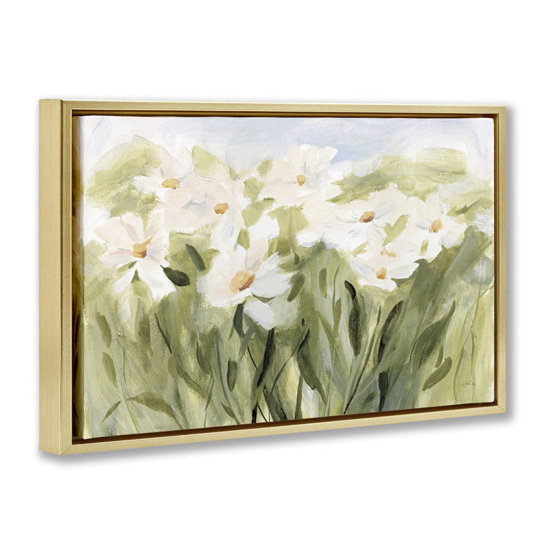 Toile flottante encadrée «Daisy Meadow View» par Katrina Pete, H 17 po x l 25 po, Cadre flottant métallique doré