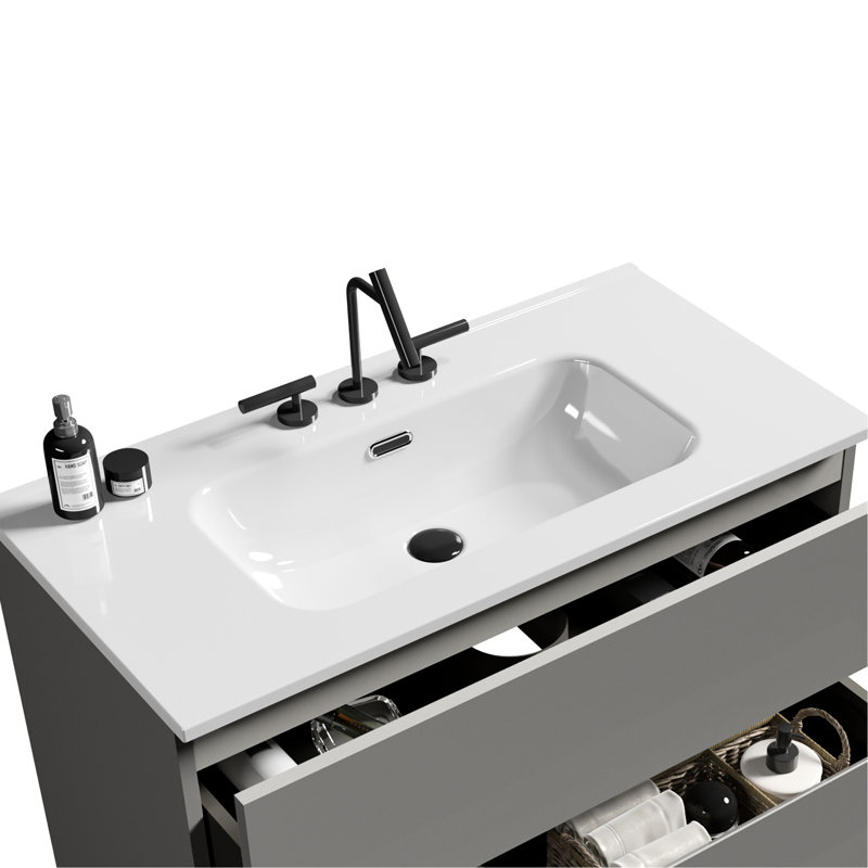 Glossy Ceramic Sink, Smooth Surface, Easy Cleaning Integrated White Elegant,