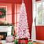 7.5' Tall Unlit Snow Flocked Artificial Christmas Tree, Slim Pencil Xmas Tree With Pine Shape And Realistic Branches