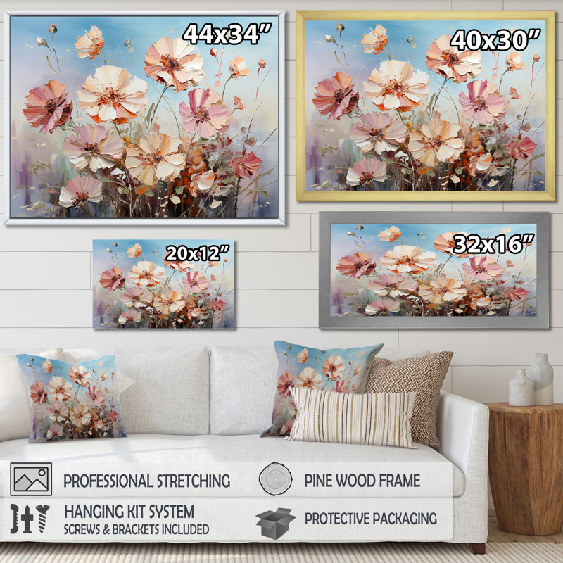 Œillets mauves, charme de campagne II sur toile, Cadre flottant noir, H 16 po x l 32 po x P 1 po