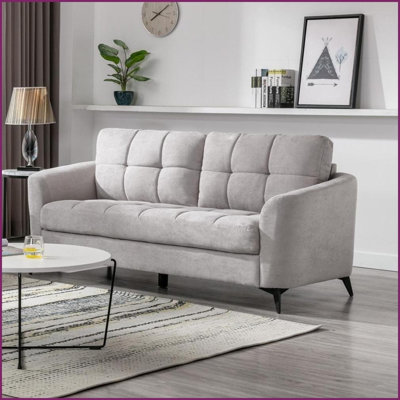 Canapé moderne en tissu tissé 79 po Callie - 3 personnes avec ressorts ensachés et coussins capitonnés | Gris clair | Métal | Dossier serré