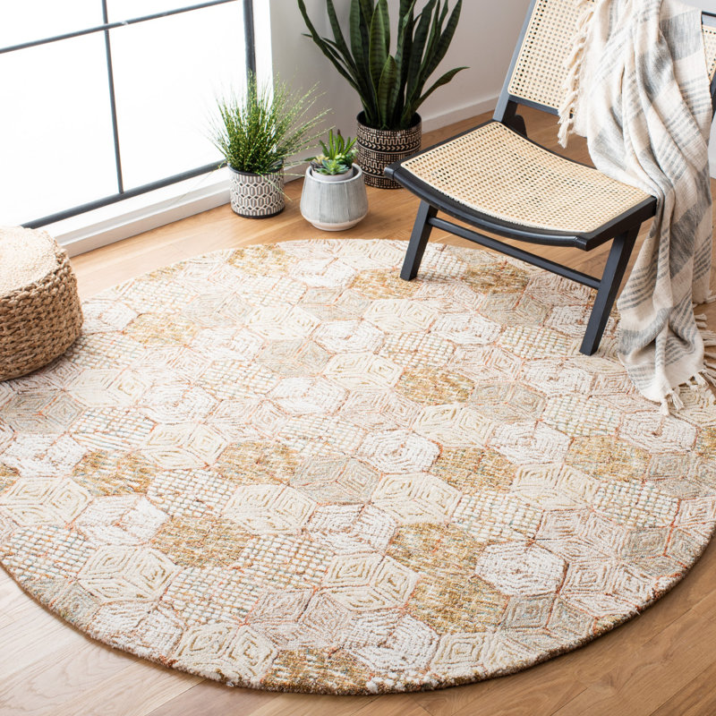 Soho Hand Tufted Wool And Cotton With Latex Geometric Rug, Round 6'