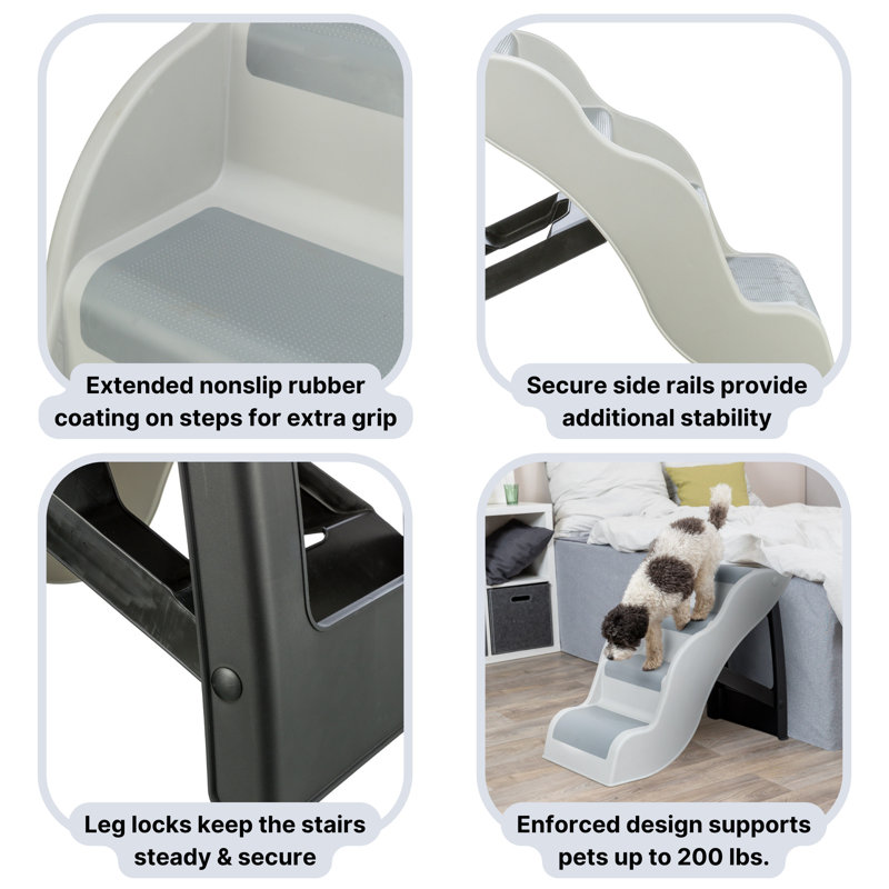 Gray and White 4-Step Lightweight Collapsible Pet Stairs