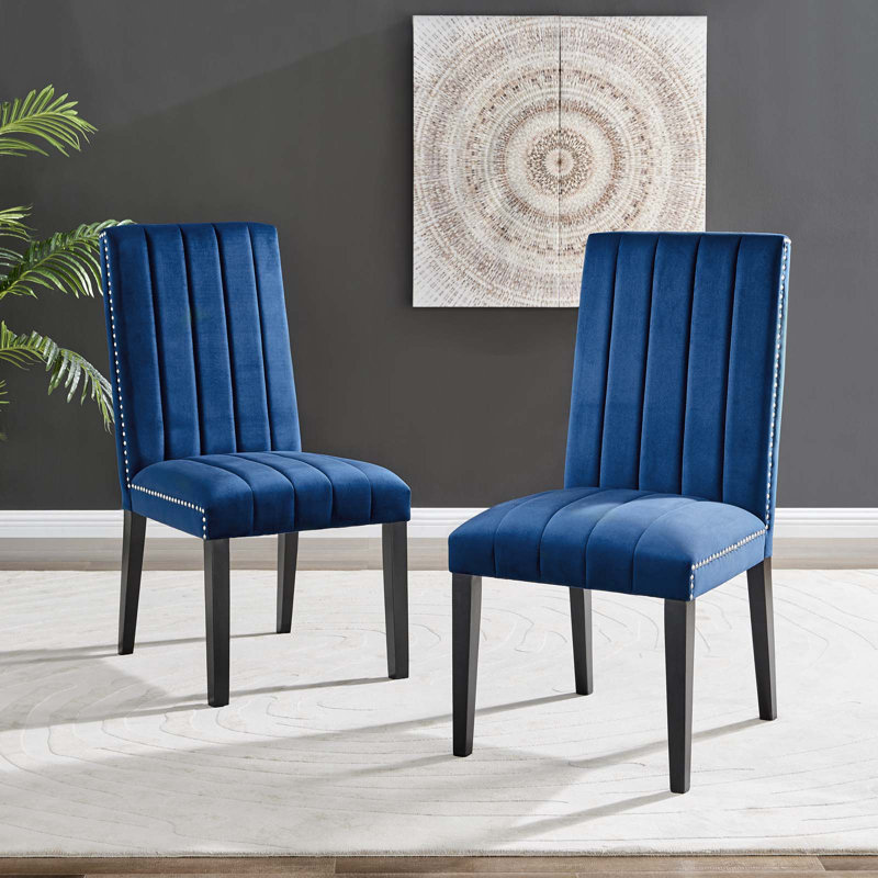 Modway Catalyst Performance Velvet Dining Side Chairs - Set of 2, Navy