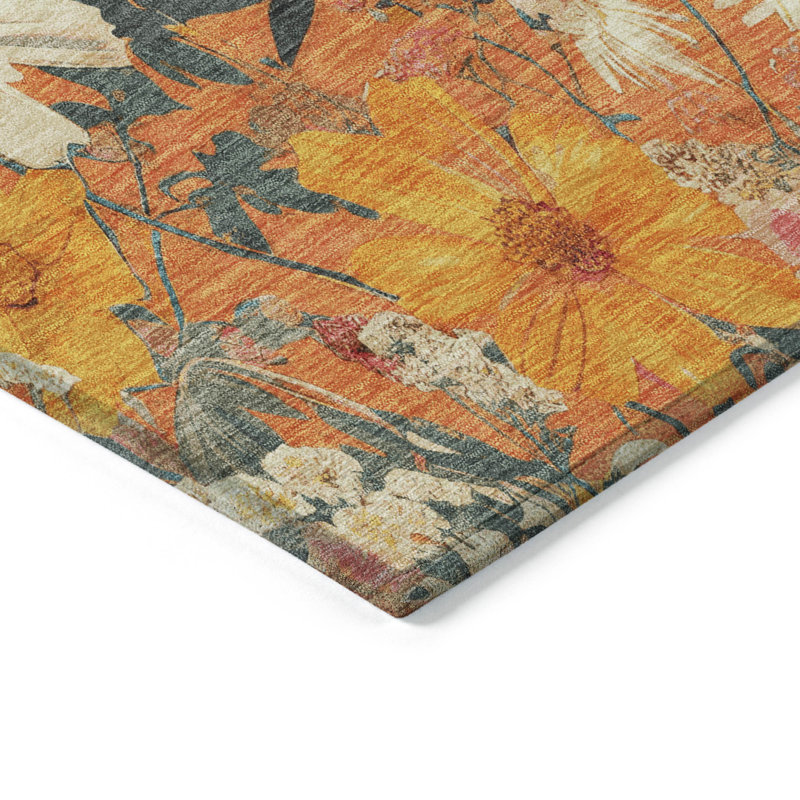 Tapis extérieur lavable floral orange 10 pi x 14 pi pêche et saumon