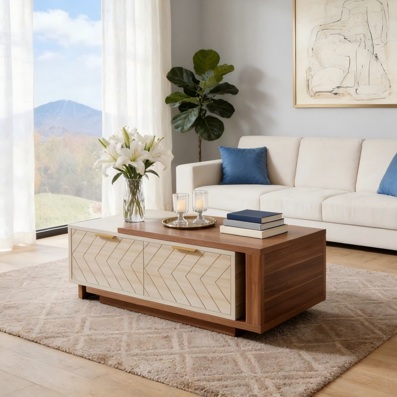 Table basse extensible, table basse centrale avec 2 tiroirs de rangement