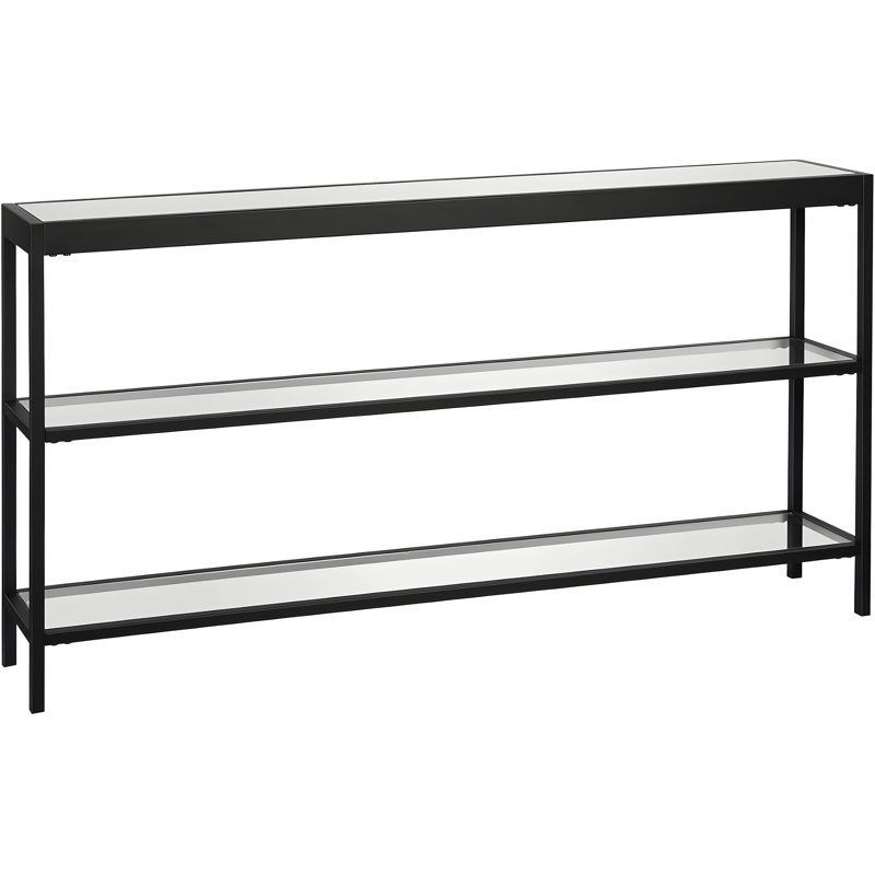 Modern Rectangular Console Table With Blackened Bronze Finish And Tempered Glass Top For Entryway, Living Room, Or Hallway