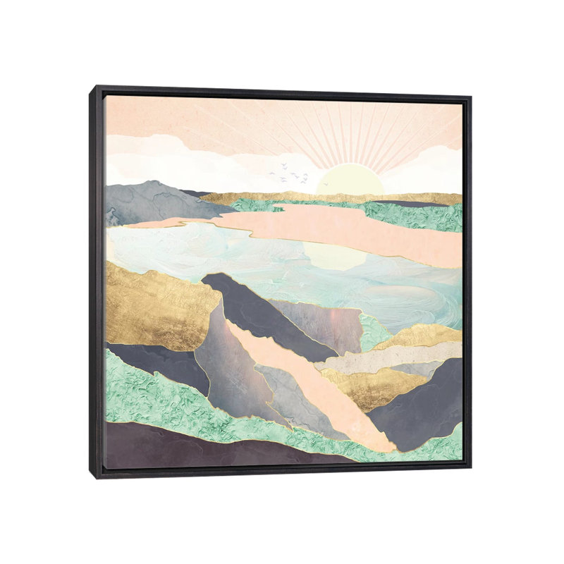 Sunrise Beach - impression d'art graphique, Pas de tapis, H 26 po x l 26 po x P 1,5 po, Toile avec cadre noir patiné