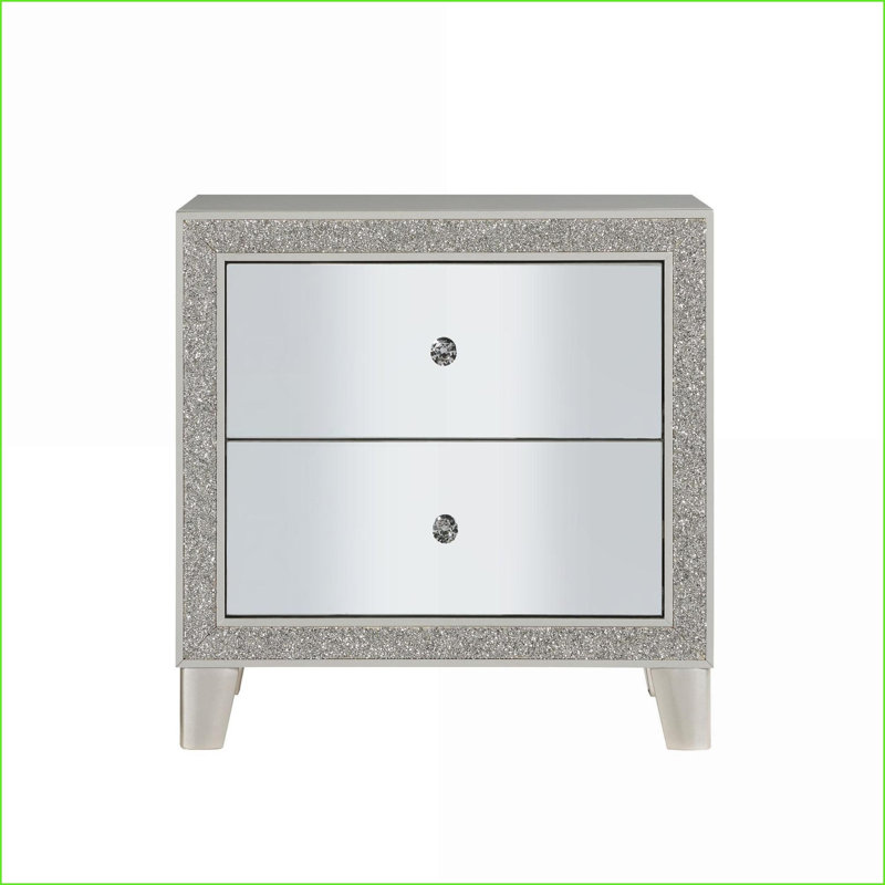 Sliverfluff Mirrored 2-Drawer Champagne Nightstand for Bedroom