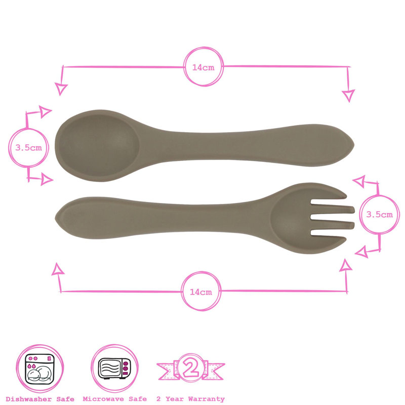 Tiny Dining - Baby Silicone Suction Plate, Fork & Spoon Set, Silver