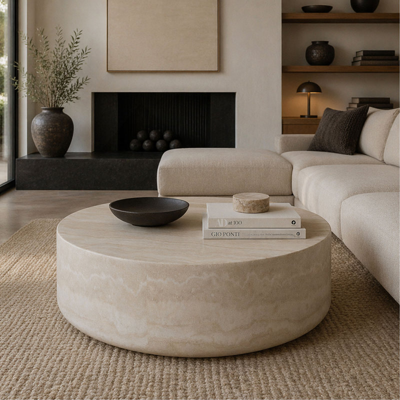 Table basse 31,49 pouces moderne avec plateau en faux pierre Mars, table basse prête à l'emploi et entièrement assemblée pour la décoration d'appartements et de salons