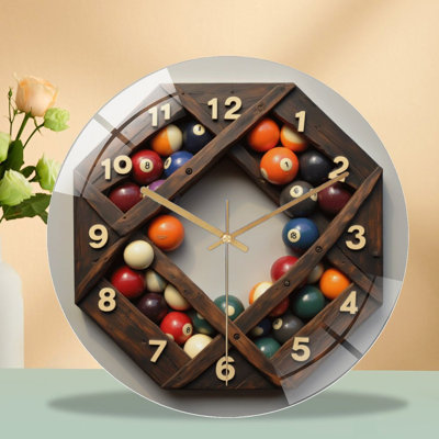 Horloge murale créative avec boules de billard - horloge murale moderne en verre 12 po
