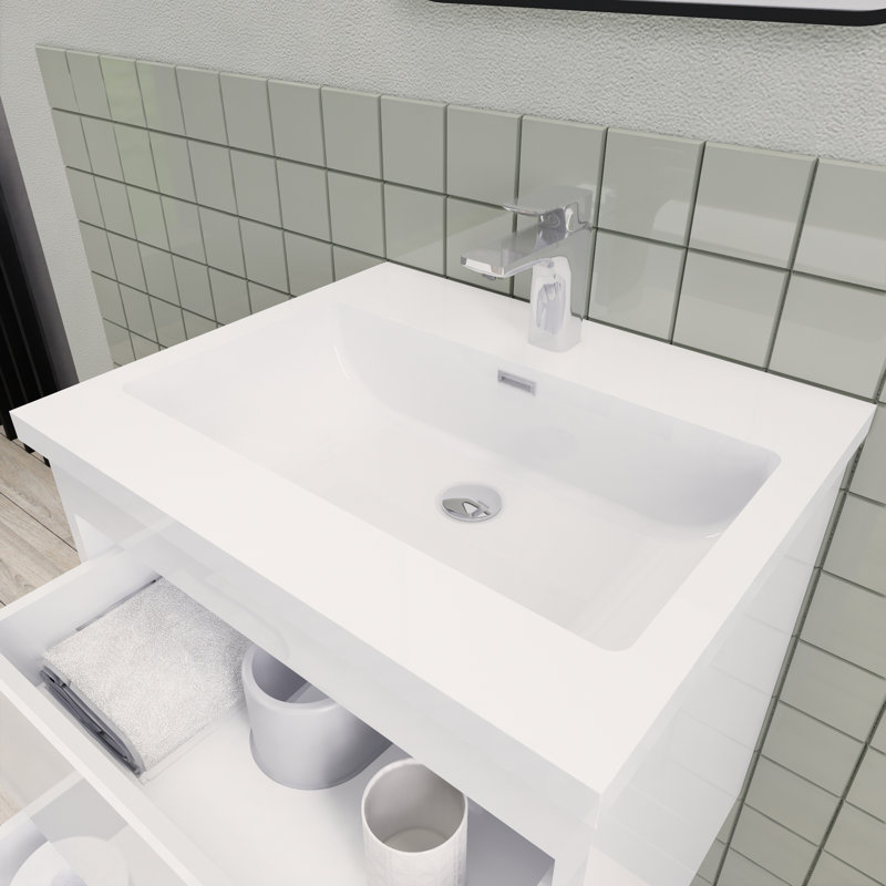 Alcester 23.6'' Single Bathroom Vanity with Resin Top, Gloss White