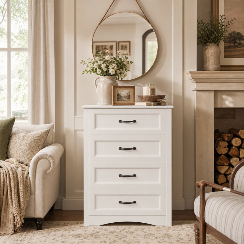 Ergica 4 or 5-Drawer Wooden Dresser, 31.5" H x 26" W x 15.7" D, White