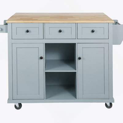 Kitchen Cart with Rubber Wood Drop-Leaf Countertop and Internal Storage Racks for Enhanced Organization and Mobility