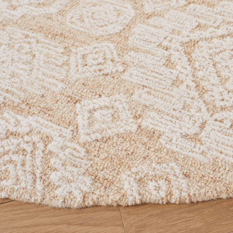 Tapis géométrique en laine et en coton touffeté à la main Droz, Rond 6 pi
