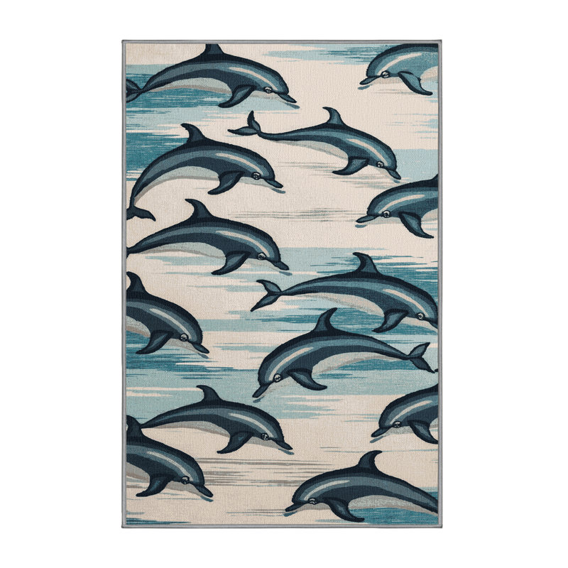  Washable Dolphin Pod Coastal Area Rug, Rectangle 5 pi x 7 pi