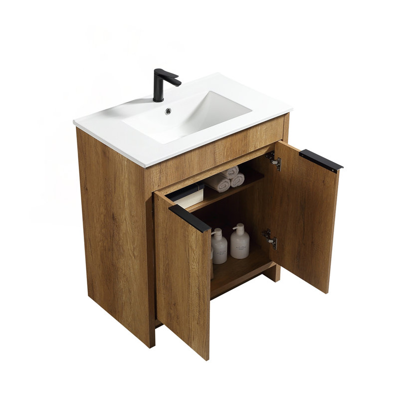 Meuble-lavabo de 30 pouces avec planche écologique, finition mate et charnières hydrauliques pour une durabilité à long terme