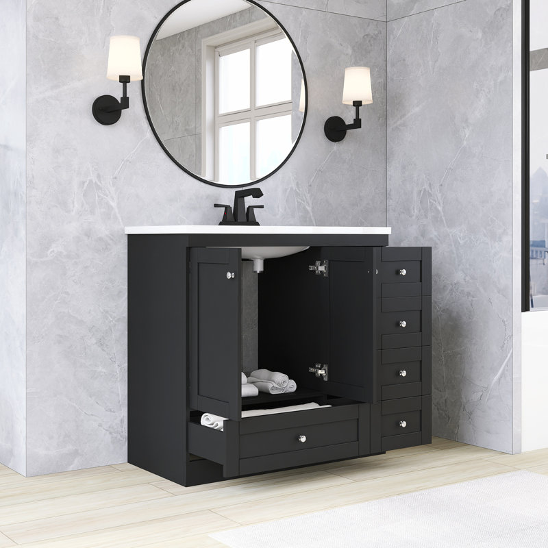 Ensemble de meuble-lavabo autoportant 36 po avec plateau en résine 36 po, Black