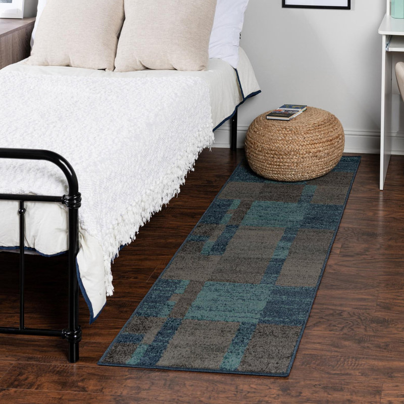 Hareld Geometric Navy/Brown/Gray Area Rug, Runner 2' x 8'