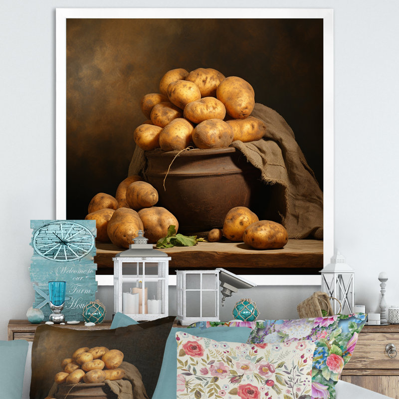 «Potato Amber» sur toile, H 16 po x l 16 po x P 1 po, Cadre simple blanc