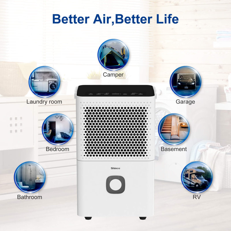 Shinco 30-Pint White Portable Dehumidifier with Air Purifier