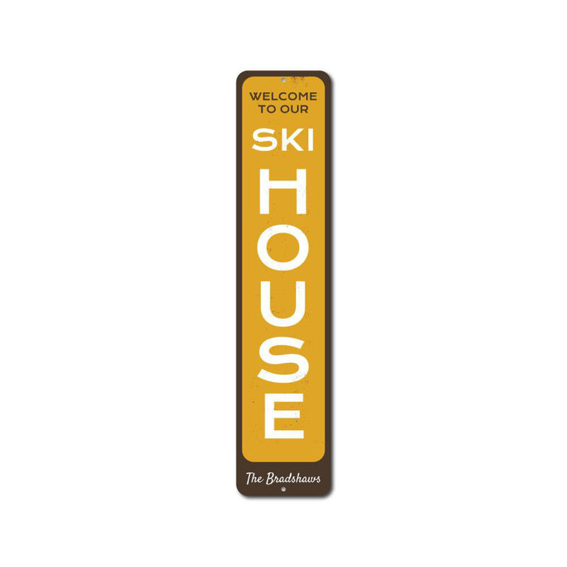 Enseigne verticale en aluminium personnalisée Ski House, H 4 po x l 18 po x P 0,04 po