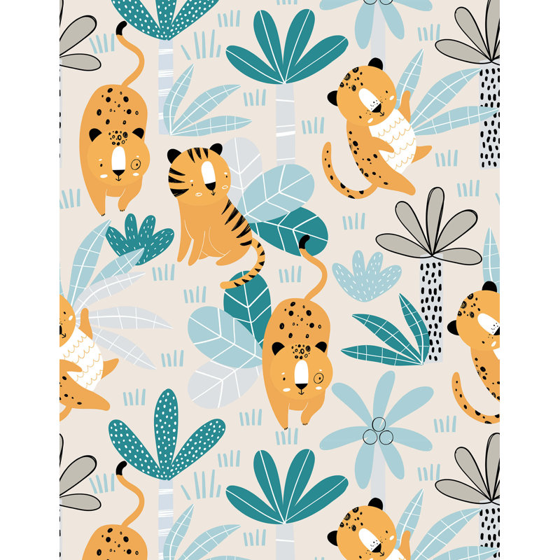 Francys Childrens Tiger And Leopard Wallpaper, Beige