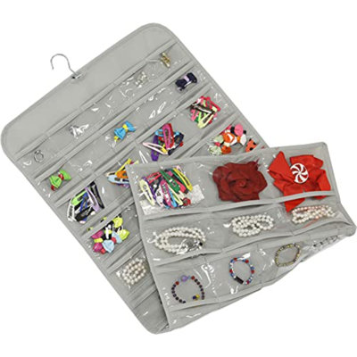 Hanging Jewelry Storage Organizer, 80-Pocket With 5 Sizes For All Types Of Accessories, Gray
