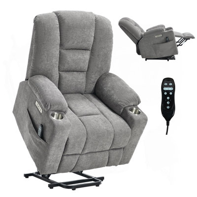 Fauteuil inclinable Power Lift avec massage et chaleur pour personnes âgées, fauteuils inclinables larges, mécanisme de mouvement robuste avec ports USB et de type C, 2 porte-gobelets en acier