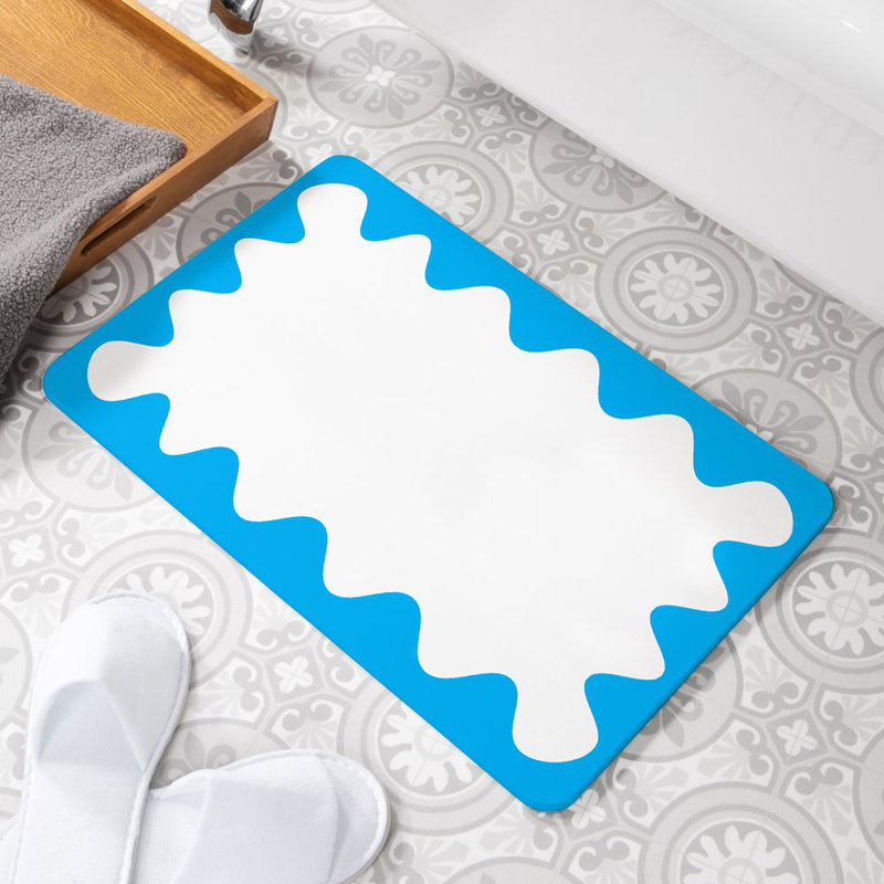 Non-Slip Bath Rug, Blue/White