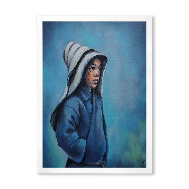 Mignon portrait d'un enfant asiatique - peinture, Cadre photo blanc, H 40 po x l 30 po