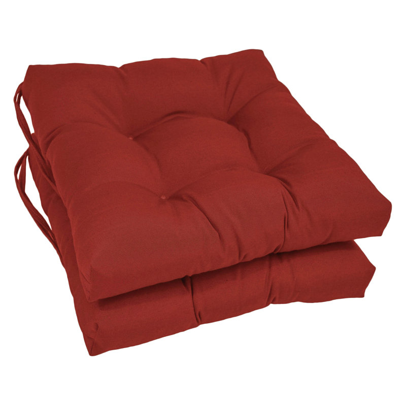 16-Inch Solid Twill Square Tufted Chair Cushions, Ruby Red