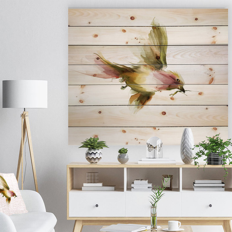« nice flight of green oiseau », peinture, H 15 po x l 20 po, Art sur bois