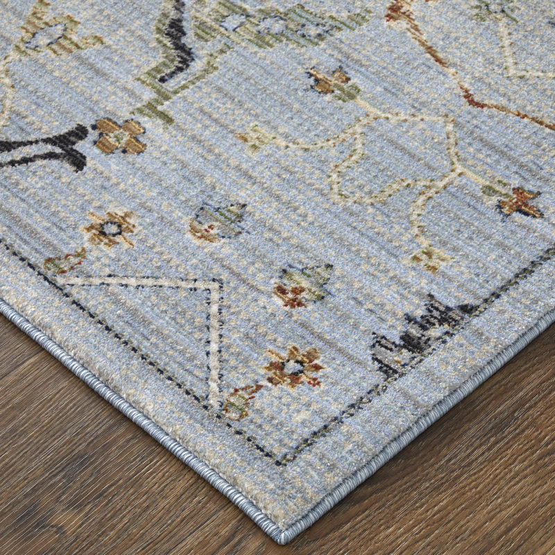 Melrose Blue Floral 9' x 12' Viscose Area Rug