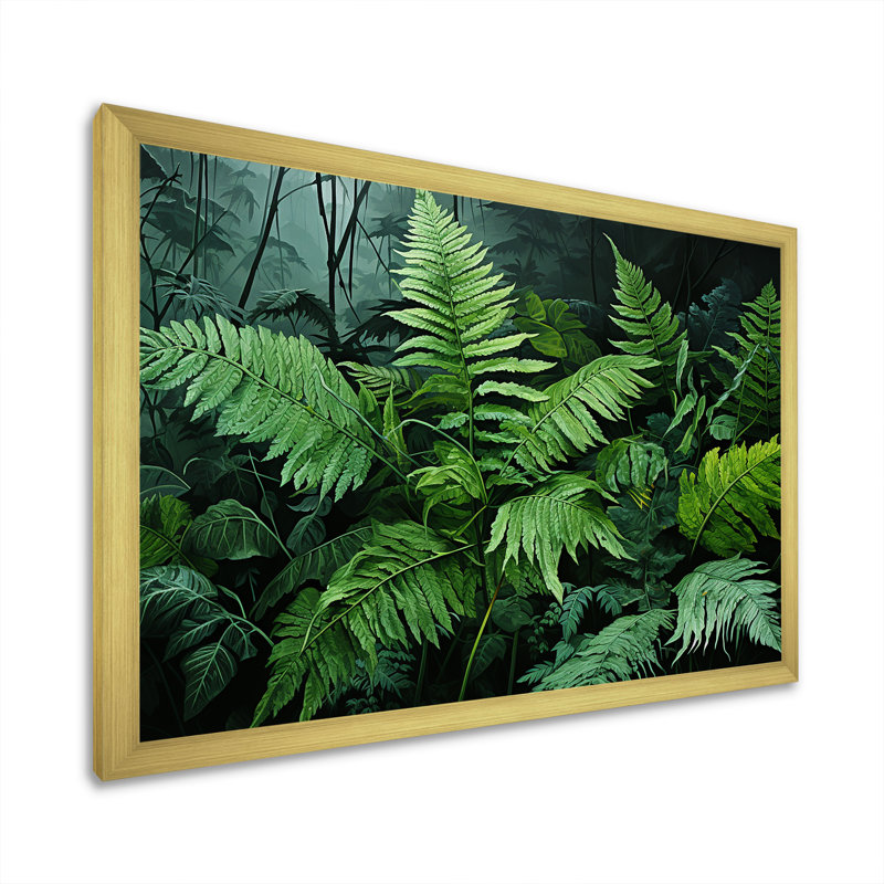 " Emerald Green Ferns Forest II ", Gold Picture Frame, 16" H x 32" W x 1" D