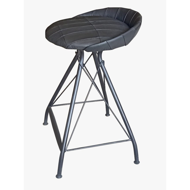 24" Gray Leather and Iron Low Back Counter Height Swivel Bar Chair