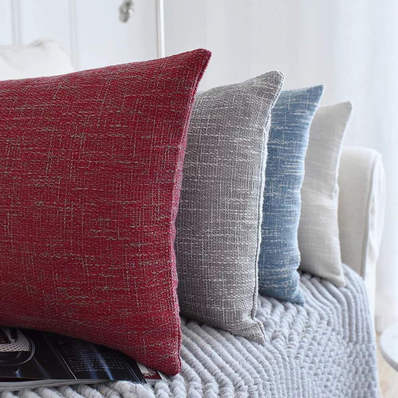 Housse de coussin carré en lin uni, 18 po x 18 po, Bourgogne