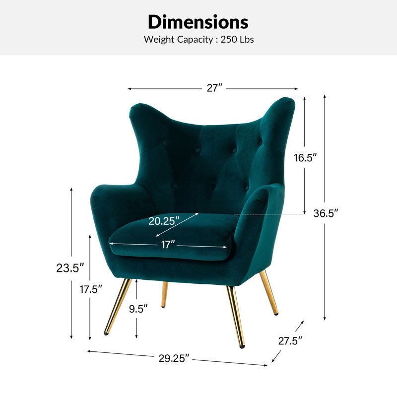 Fauteuil à oreilles 29,25 po Avianna, Velours sarcelle