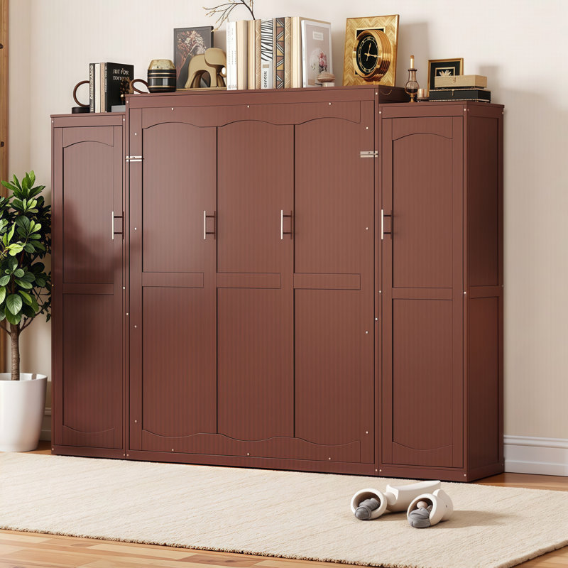 Lit escamotable double / grand encombrant avec armoire intégrée et tablettes de rangement - Lit plateforme pliable multifonctionnel pour les petits espaces et les chambres d'amis