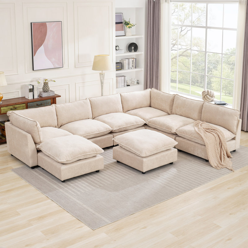 Heffernan Oversized Composable Modular Sofa, Beige Chenille, 33.10" H x 137.90" W x 100.86" D