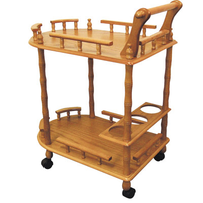 29" Tall 2 Wooden Wine Table With Locking Wheels And Fine Oak Finish Wheels, Wood Shaped