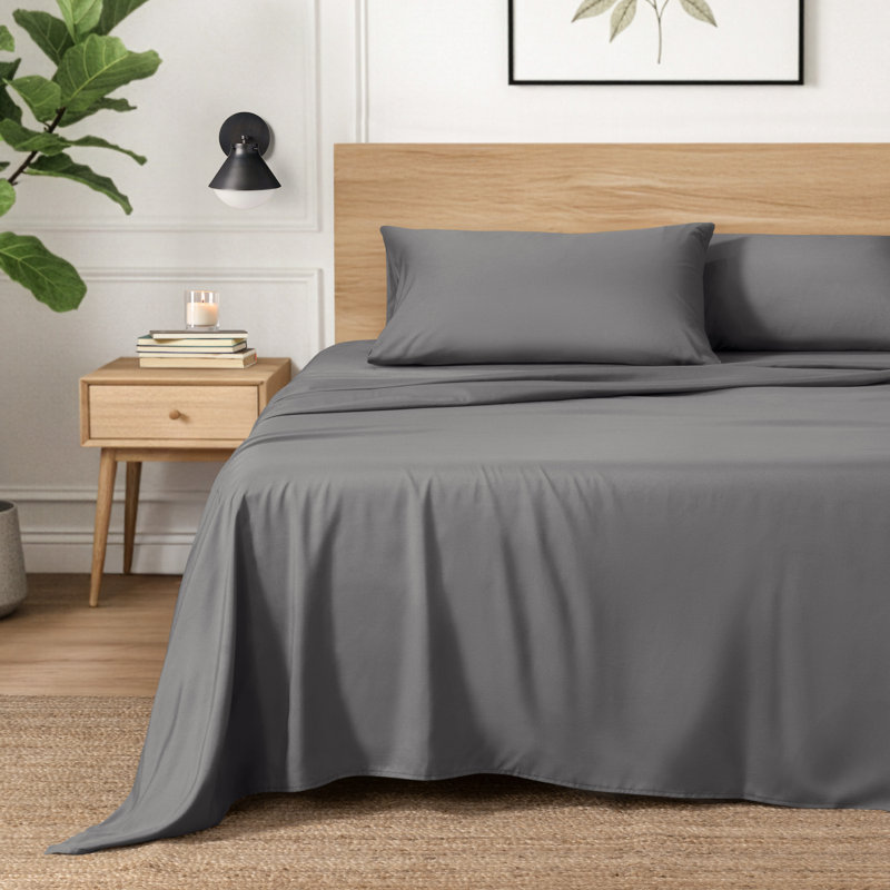 Ensemble de draps en micro-fibre, Ensemble de draps pour lit simple avec 1 taie d'or, gris