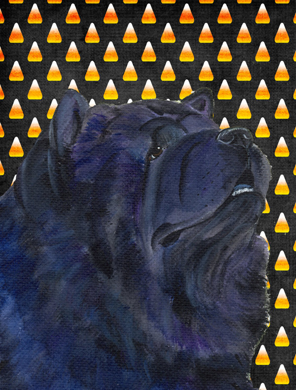 Drapeau de jardin brûlé bonbon d'Halloween à 2 côtés, Chow-chow (noir)